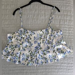 100% Silk Charmeuse Cropped Flounce Top NWT